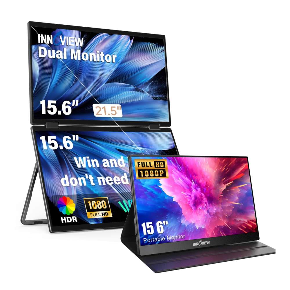 InnoView, 15.6", Dual Portable Monitor, Flat, Black, IPS Technology, 4ms Response Time