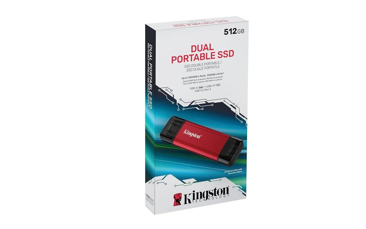 512GB Dual USB-A/C Portable SSD, Up to 1050MB/s USB 3.2 Gen 2
