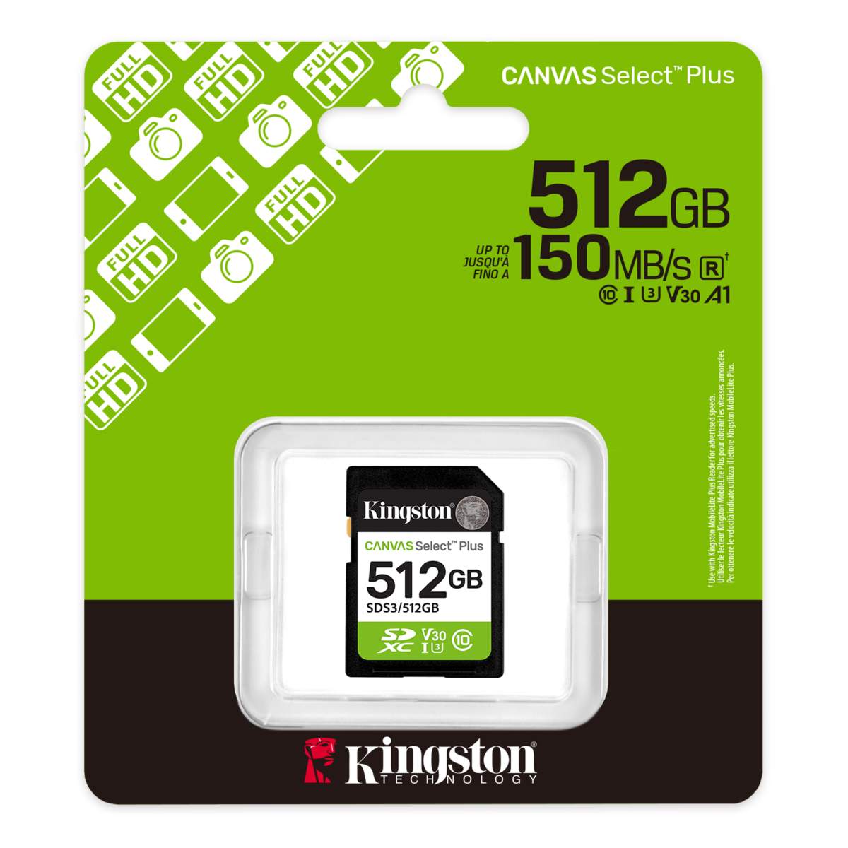 512GB SDXC Canvas Select Plus Gen3 150MB/s C10 UHS-I U3 V30