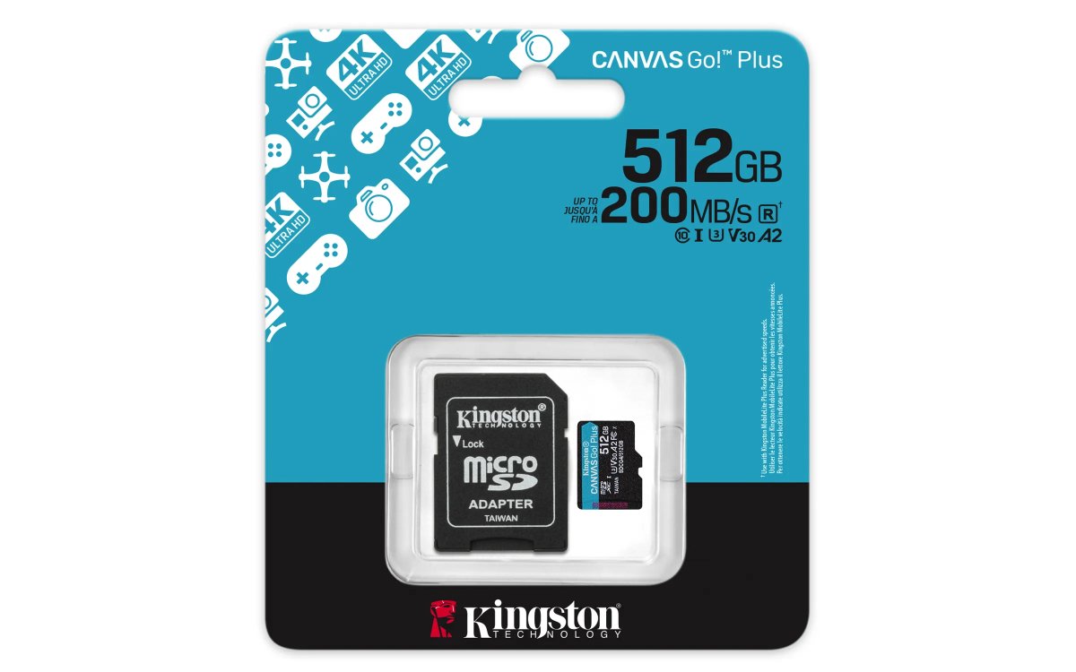 512GB microSDXC Canvas Go Plus Gen4 200MB/s A2 U3 V30 Card + Adapter