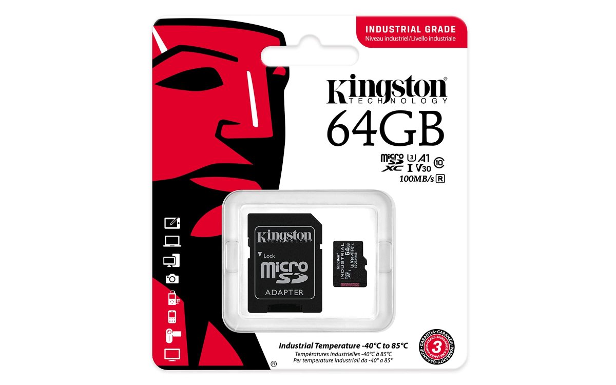 64GB microSDXC Industrial C10 A1 pSLC Card + SD Adapter