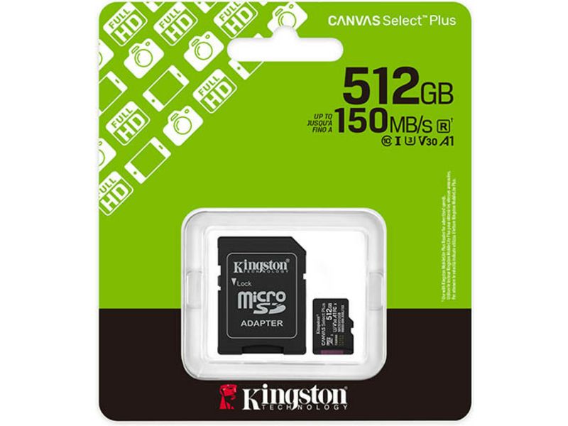512GB microSDXC Canvas Select Plus Gen3 150MB/s A1 Card + Adapter
