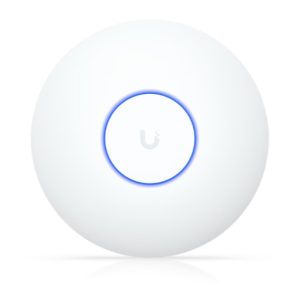 Ubiquiti Networks UniFi Compact, ceiling-mounted WiFi 7 AP with 4 spatial streams and 2.5 GbE uplink.